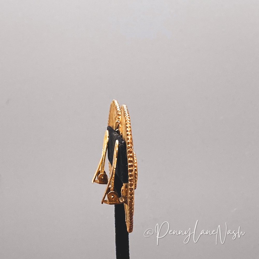 Vintage Gold Tribal Moon Plate Large Drop Earrings - Picture 3 of 6